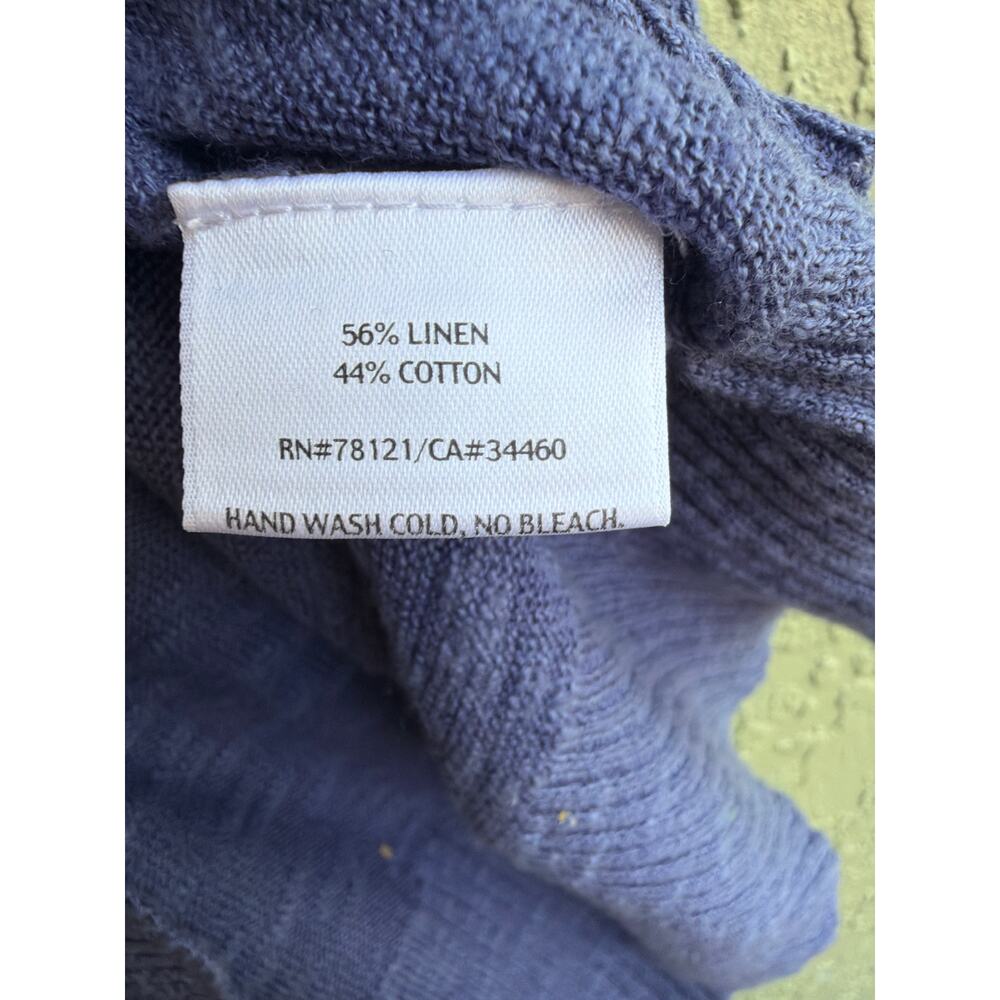 Eileen Fisher Sweater Womens L Blue Linen Cotton Boxy Ribbed 3/4 Dolman Sleeve - Picture 7 of 8